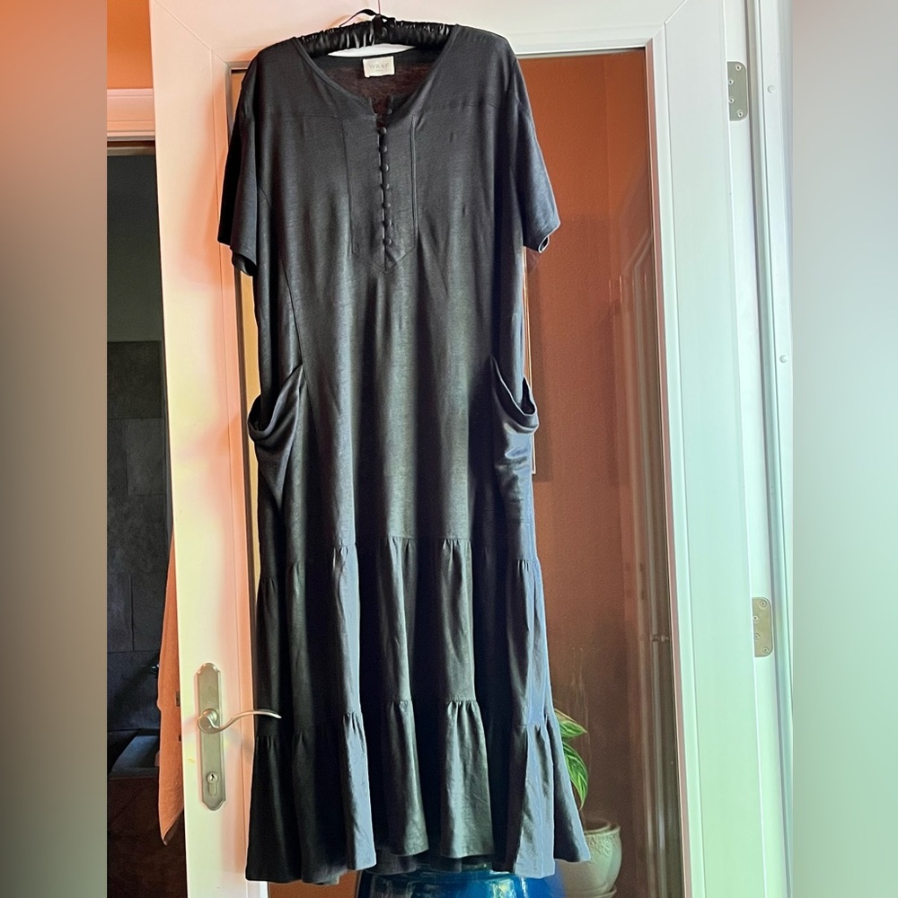 Wrap London Black Tiered Midi Dress with Pockets